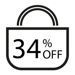 34 percent off. White banner with shopping bag illustration. 