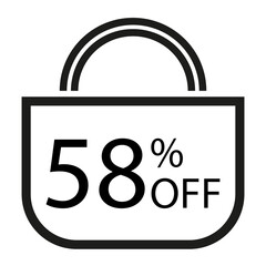 58 percent off. White banner with shopping bag illustration. 