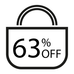 63 percent off. White banner with shopping bag illustration. 