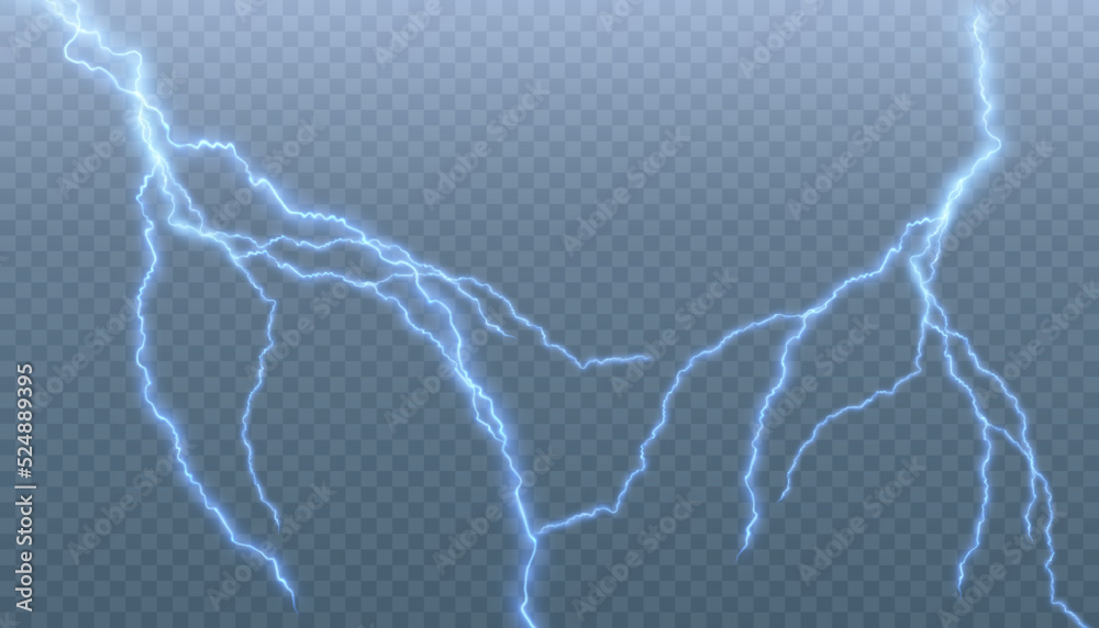 Aufkleber glowing lightning. thunderstorm. the effect of a powerful electric discharge. realistic thunderstorm