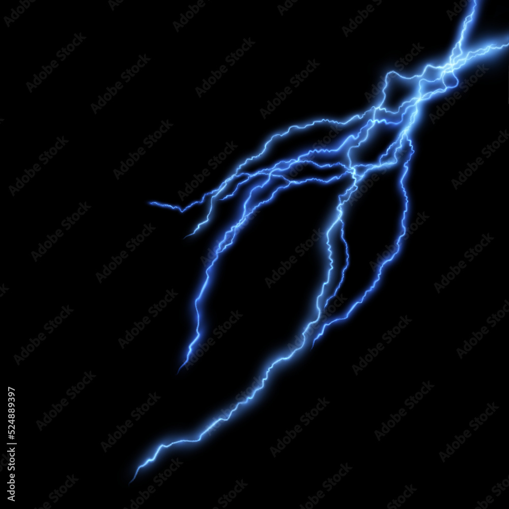 Poster Glowing lightning. Thunderstorm. The effect of a powerful electric discharge. Realistic thunderstorm effect. Vector