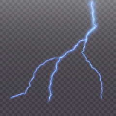 Glowing lightning. Thunderstorm. The effect of a powerful electric discharge. Realistic thunderstorm effect. Vector