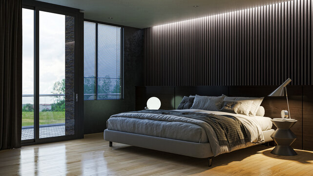illustration 3D rendering Modern bright bed room interiors computer generated image