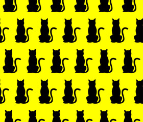 Fototapeta na wymiar black cat silhouettes seamless pattern on yellow