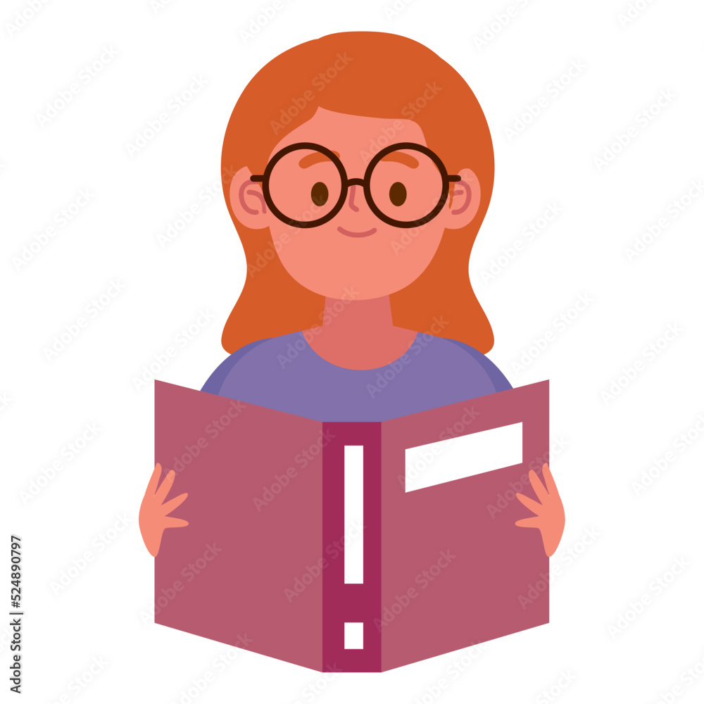 Sticker redhead girl reading book