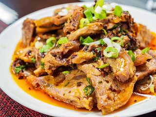 Close up shot of spicy braised beef