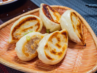 Close up shot of pan-fried bun