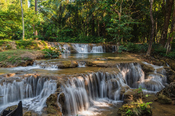 Motion of Kroeng Krawia Waterfall at kanchanaburi city thailand.Khao Laem National Park