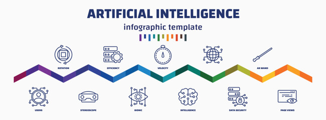 infographic template with icons and 11 options or steps. infographic for artificial intelligence concept. included rotation, users, efficiency, stereoscope, velocity, bionic, , intelligence, ar