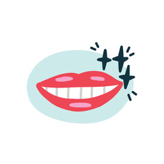 Radiant smile with white teeth element in isolated white background. Vector naive cartoon modern flat style clipart