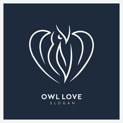 Creative line art owl logo with love