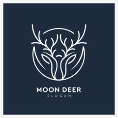 Fototapeta na wymiar Deer logo line art with moon
