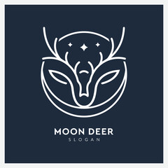Deer logo line art with moon