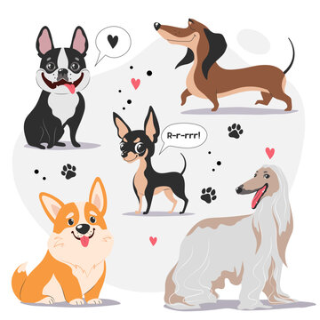 Cute cartoon dogs collection, vector illustration