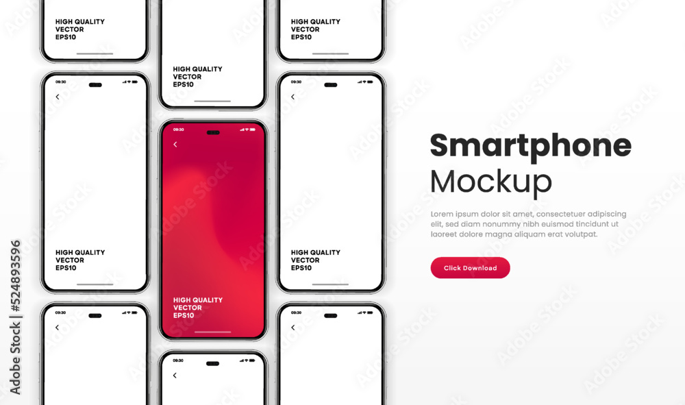 Fototapete 3d realistic high quality smartphone mockup isolated with white blank screen. smart phone mockup col