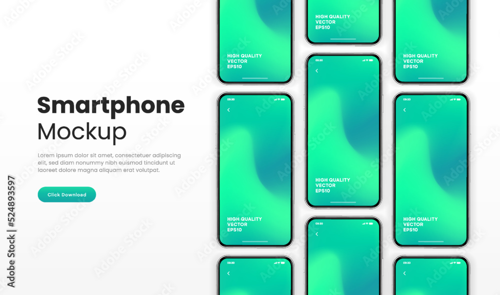 Aufkleber 3D realistic high quality smartphone mockup isolated with white blank screen. Smart phone mockup collection. Device front view. 3D mobile phone with shadow on white background.