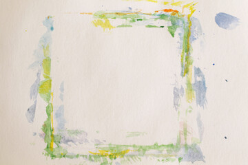green, blue and yellow aquarelle paint blank frame