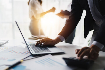 Close up Business people meeting to discuss the situation on the market. Business Financial Concept