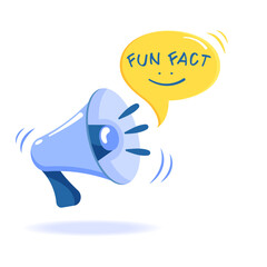 Funny facts inscription in speech bubble. Megaphone icon with alert.