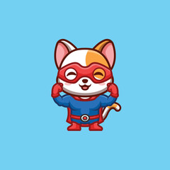 Obraz premium White Cat Super Hero Cute Creative Kawaii Cartoon Mascot Logo