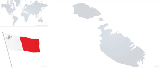Malta  map and flag. vector