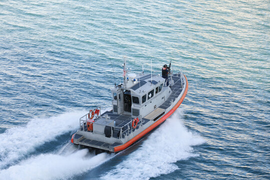 US Coast Guard boat providing security, , Florida, USA