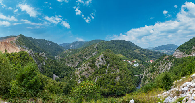 Summer mountain panorama Uzice town outskirts, Serbia