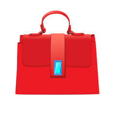 Lady's red handbag with a blue cut gemstone