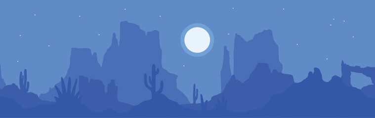 Landscape Desert Night Sky Full Moon 8k Vector Illustration