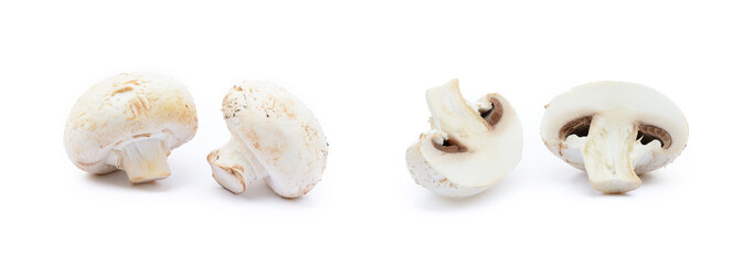 Fresh champignon mushrooms isolated on white background