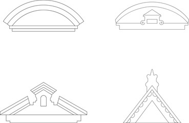 Ancient greek pediments. Greek or roman architecture temple facade with ancient pillars. Antique architectural pediments vector illustration.
