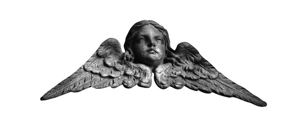 Angel. Architectural decoration. An ancient statue isolated on white background.