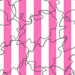 Tropical palm leaves, pink vector seamless pattern in the style of doodles, hand drawn