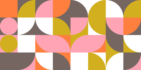 Retro geometric aesthetics. Bauhaus and avant-garde inspired vector background with abstract simple shapes like circle, square, semi circle. Colorful pattern in nostalgic pastel colors.