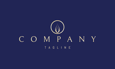 Vector golden logo on which an abstract image of a candle flame in the form of a leaf in a circle.