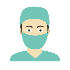 Flat icon of doctor man in a medical dressing. Surgeon, therapist, dentist, urologist.