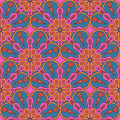 Abstract seamless pattern with mandala flower. Mosaic, tile. Floral background.