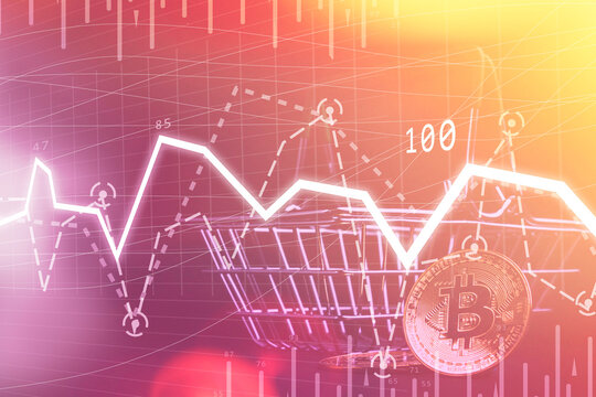 Accumulated bitcoins. Bitcoins in a piggy bank. Investments in cryptocurrency.