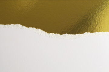 Torn pieces of paper texture copy space background. White and gold color.
