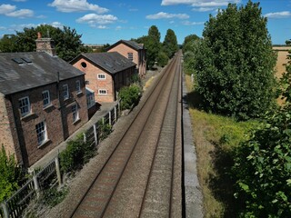 Fototapeta na wymiar aerial view of Burton Agnes train station, rural Victorian railway station East Yorkshire England
