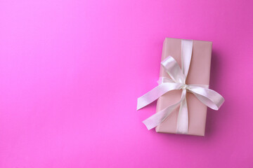  Gift box on color background. Happy womens day. Happy Mothers day.Hello Spring- Image