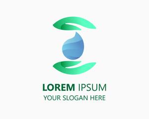 natural water drop and hand logo design template. protect water logo . water and hand illustration vector