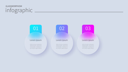 Infographic for 3 options, vector gradient design with realistic frosted glass, glassmorphism effect