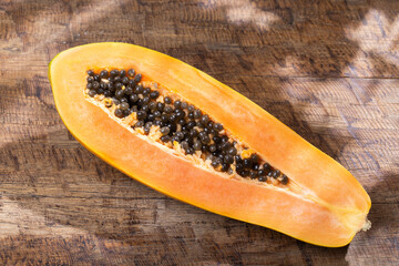 Papaya fruit on the table, top view