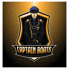 Captain of military ship gaming mascot logo