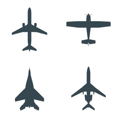 A set of four silhouettes of aircraft, both civilian and military. Vector EPS10.