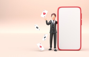 Casino App with 3D Cards. 3D Illustration