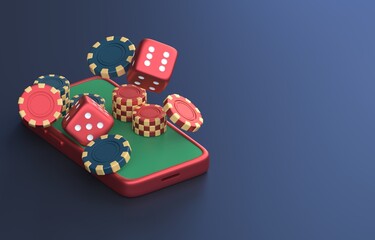 Chips and Dices on Phone. 3D Illustration