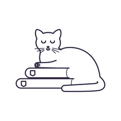 Icon of a cute cat lying on books. Isolated vector illustration with a sleeping kitten for your design
