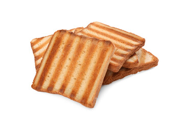 Slices of delicious toasted on white background
